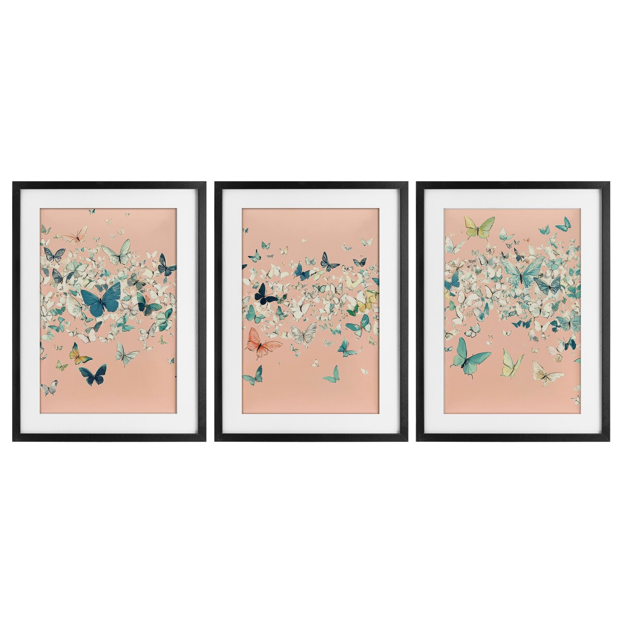 Stupell Industries Blush Butterfly Soiree Triptych 3pc Framed Print Under Glass Set, design by Petal Prints Design